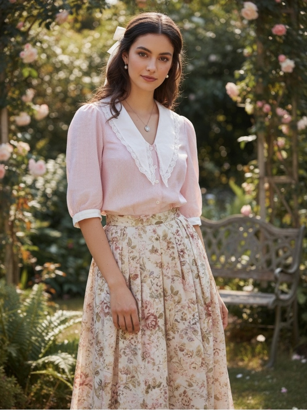 Pure Class Pink White Striped Seersucker Lace Collar Blazer Preppy M